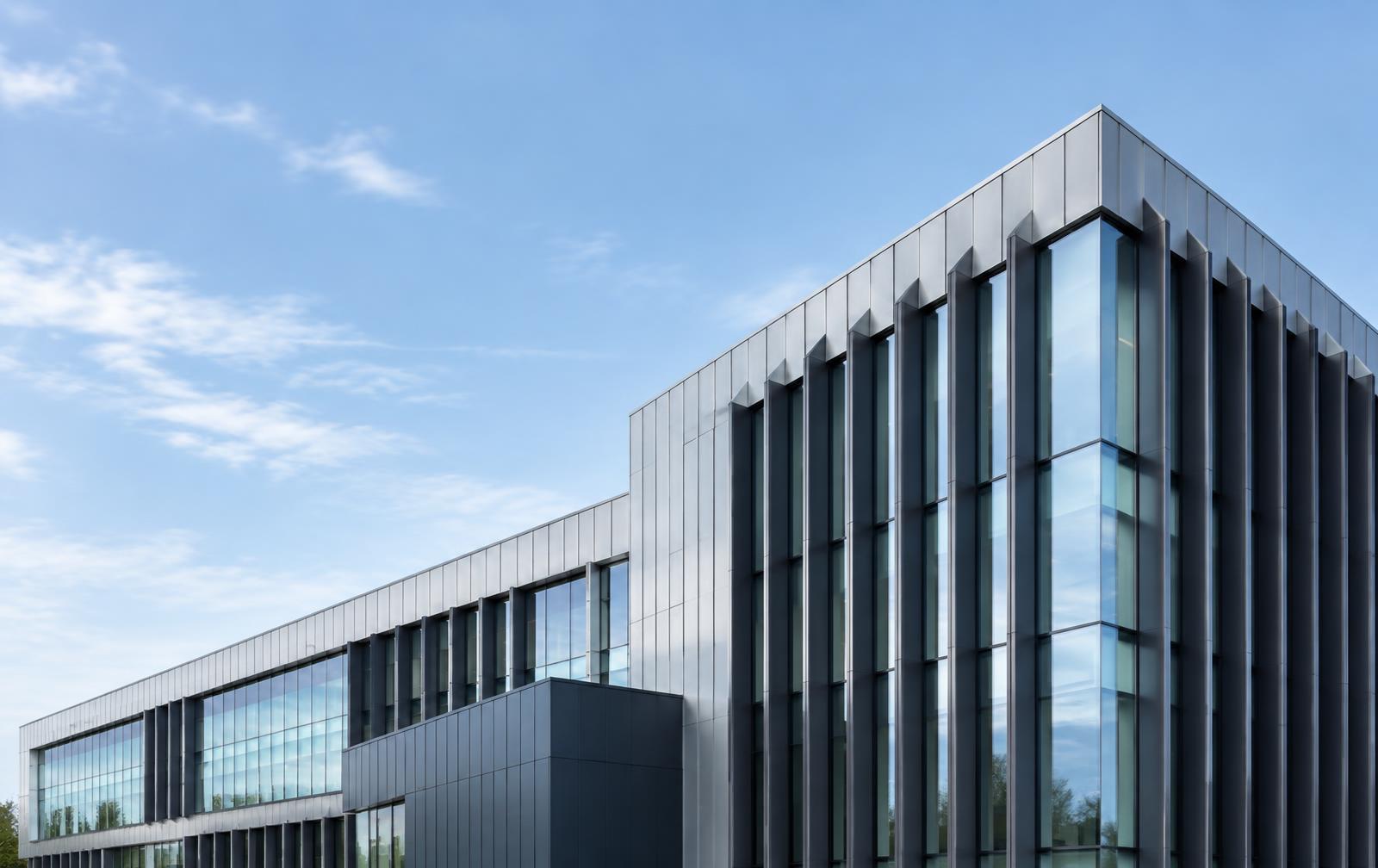 Illustrative contemporary metal and glass facade
